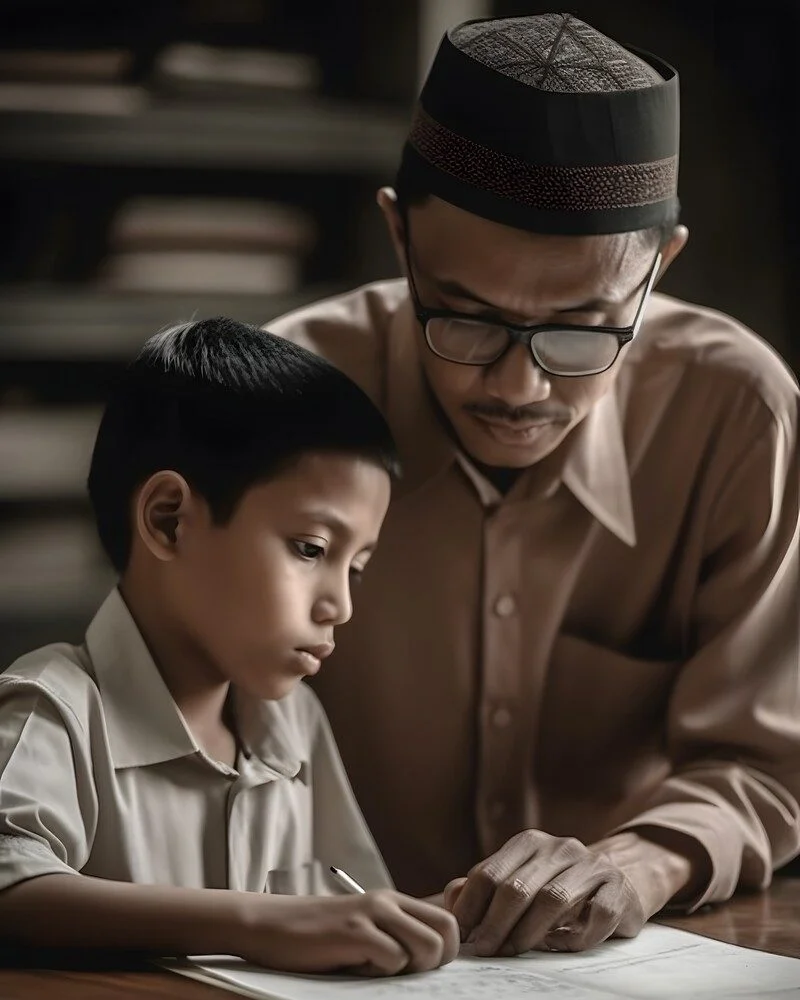 Child practising Arabic writing at Makkah Centre